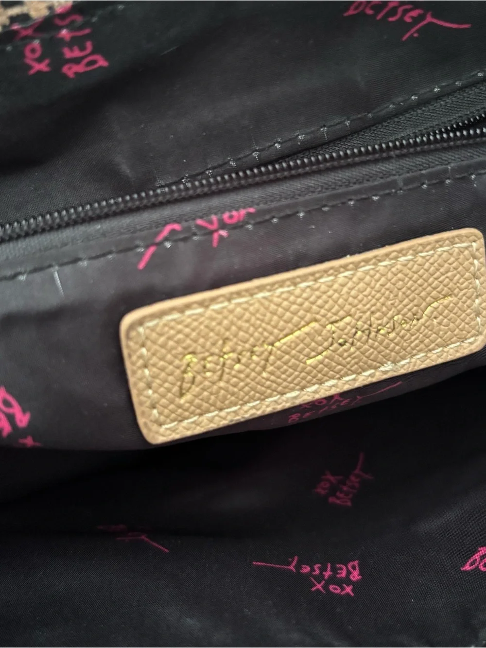 Betsey Johnson Camel Tote with Leopard Lining